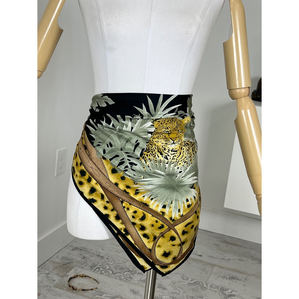 Vintage Leopard Jungle Tropical Palm Leaf Square Scarf Animal Print 34x34